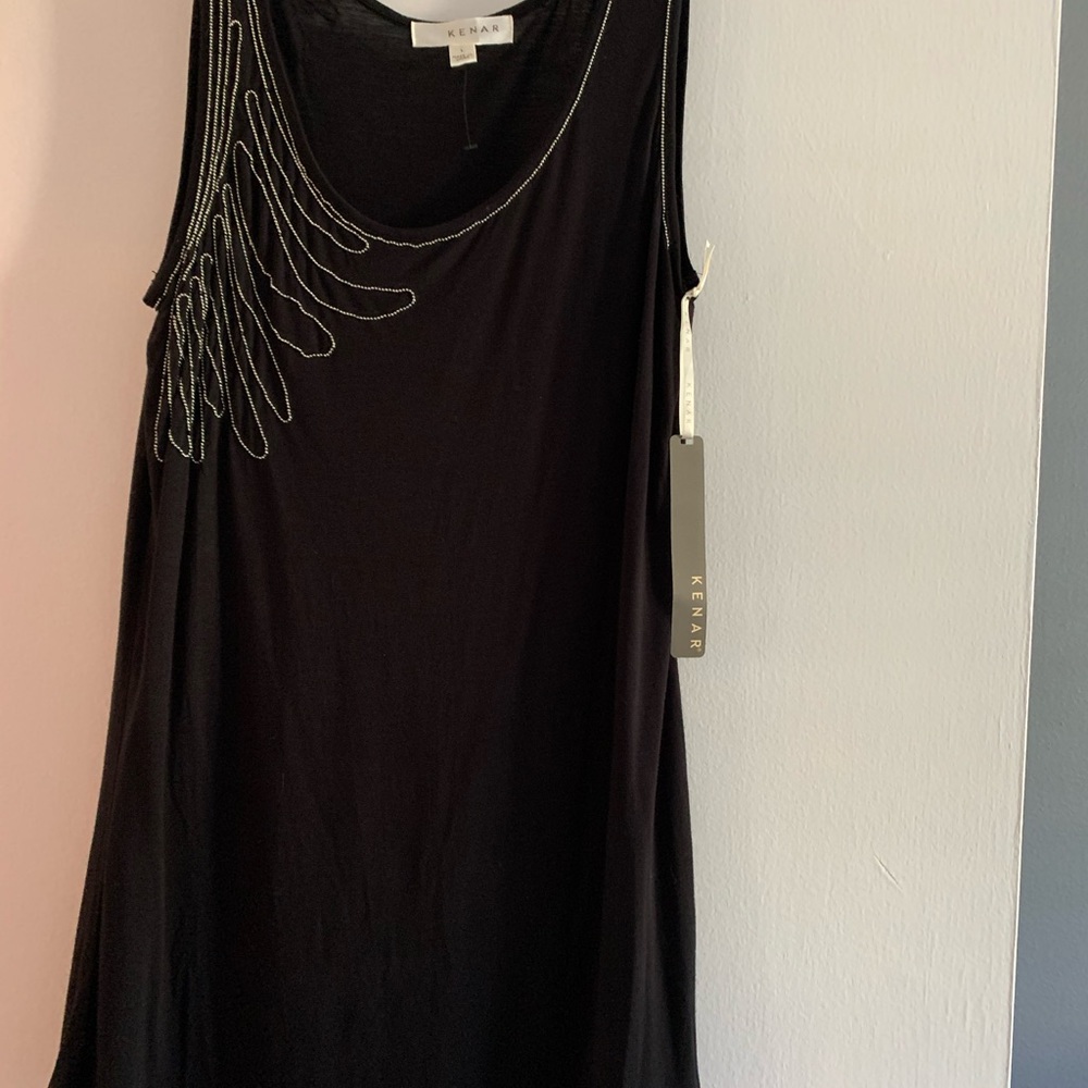 Black tee,silver beaded accents